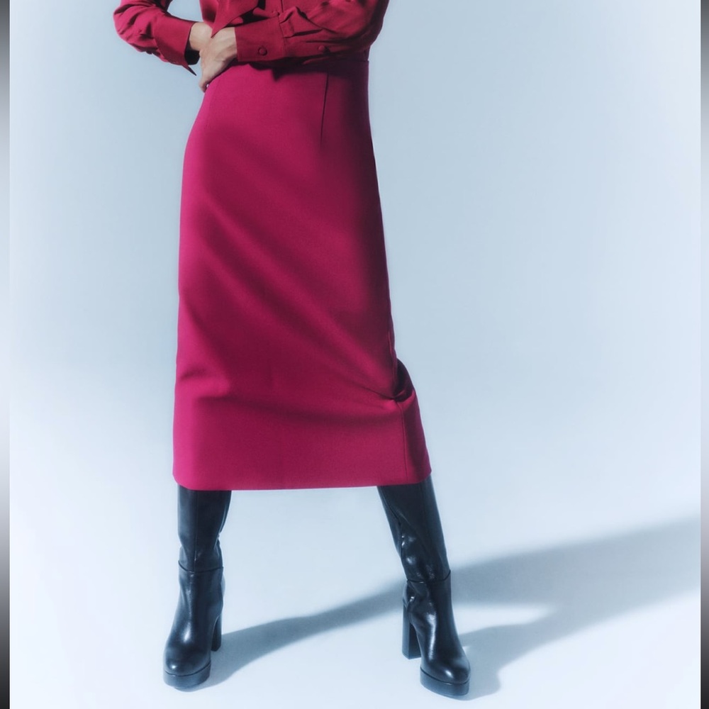 Zara Straight Slit Midi Skirt Raspberry Pink - XS